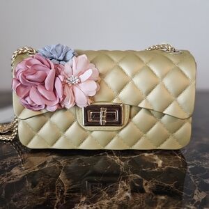 Chic Quilted Mini Jelly Crossbody Bag with Floral Accents